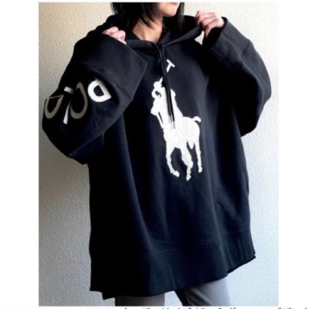 POLO RALPH LAUREN LEATHER BIG PONY TUNIC HOODIE SIZE XS/S OVERSIZED NEW
